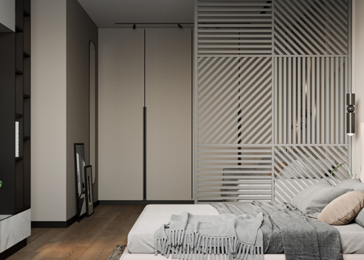 Mẫu vách ngăn phòng ngủ Vintage màu xám